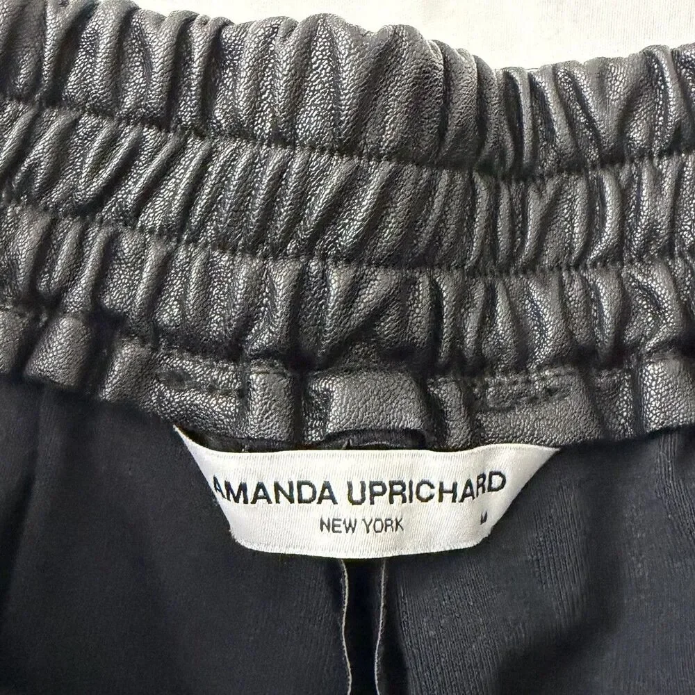 Amanda Uprichard Shorts Medium Black Faux Leather Pull On Elastic Waist Soft - Picture 2 of 7